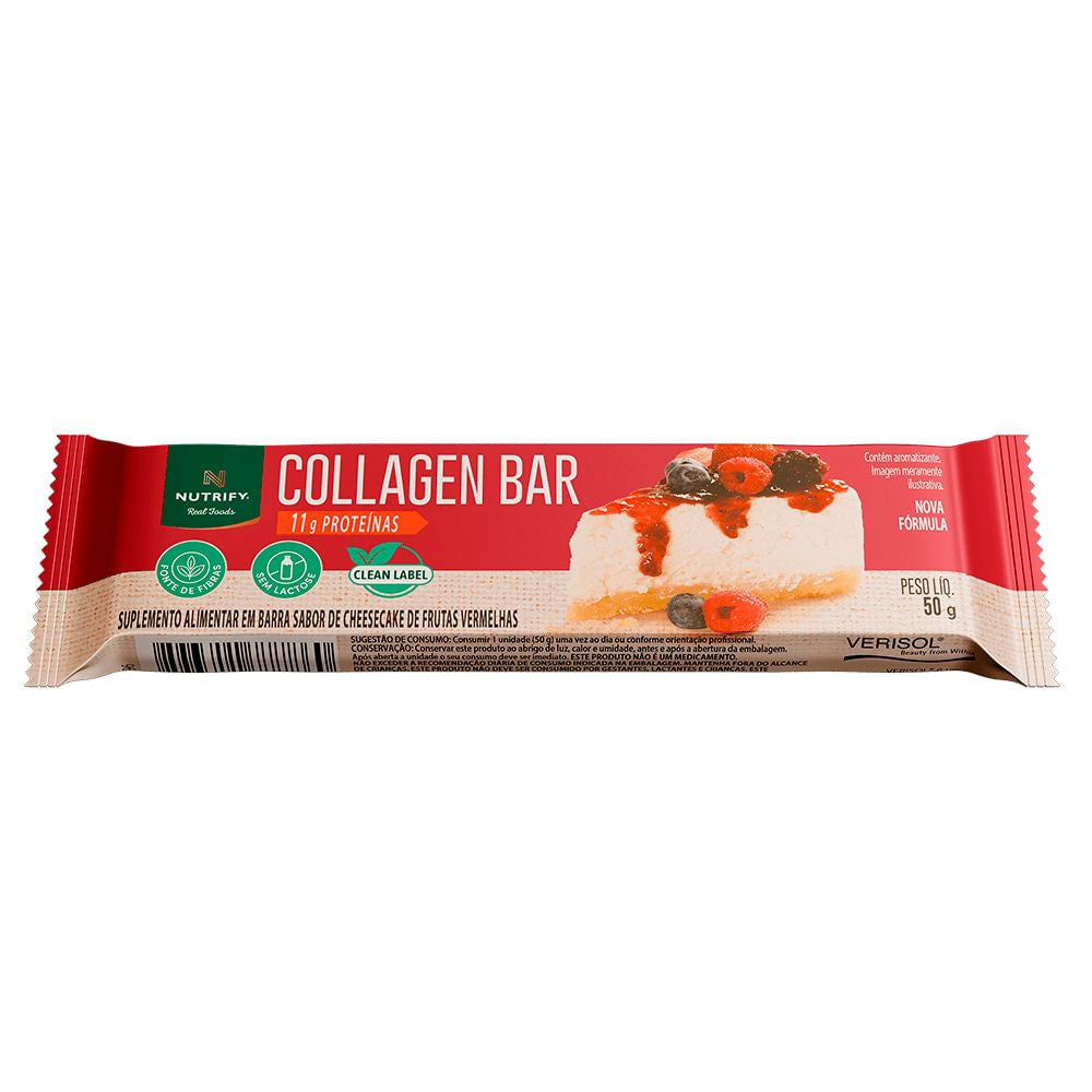 Barra Proteica Collagen Bar Cheesecake Frutas Vermelhas 50g Nutrify