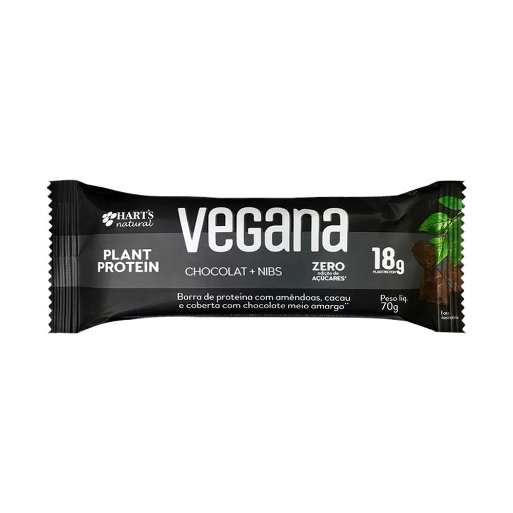 Barra de Proteína Vegana Zero Chocolat Nibs 70g Harts Natural