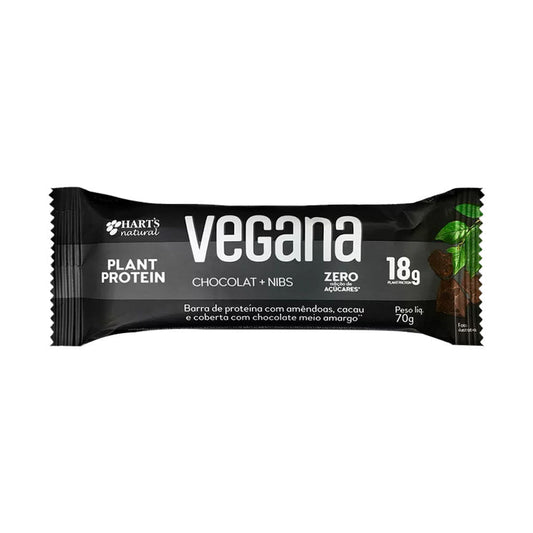 Barra de Proteína Vegana Zero Chocolat Nibs 70g Harts Natural