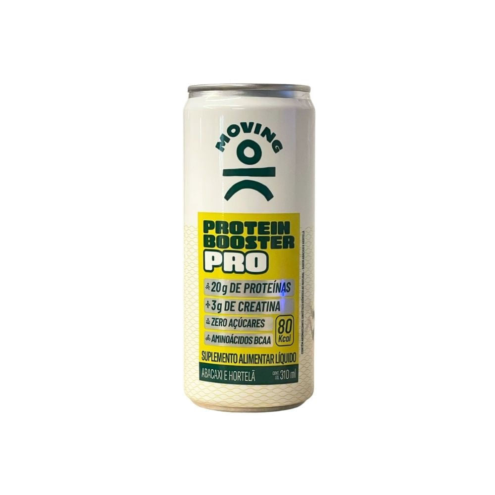 Lata-branca-de-Bebida-Proteica-com-20g-de-proteinas-3g-de-creatina-zero-acucar-e-sabor-abacaxi-e-hortela-sobre-fundo-branco.