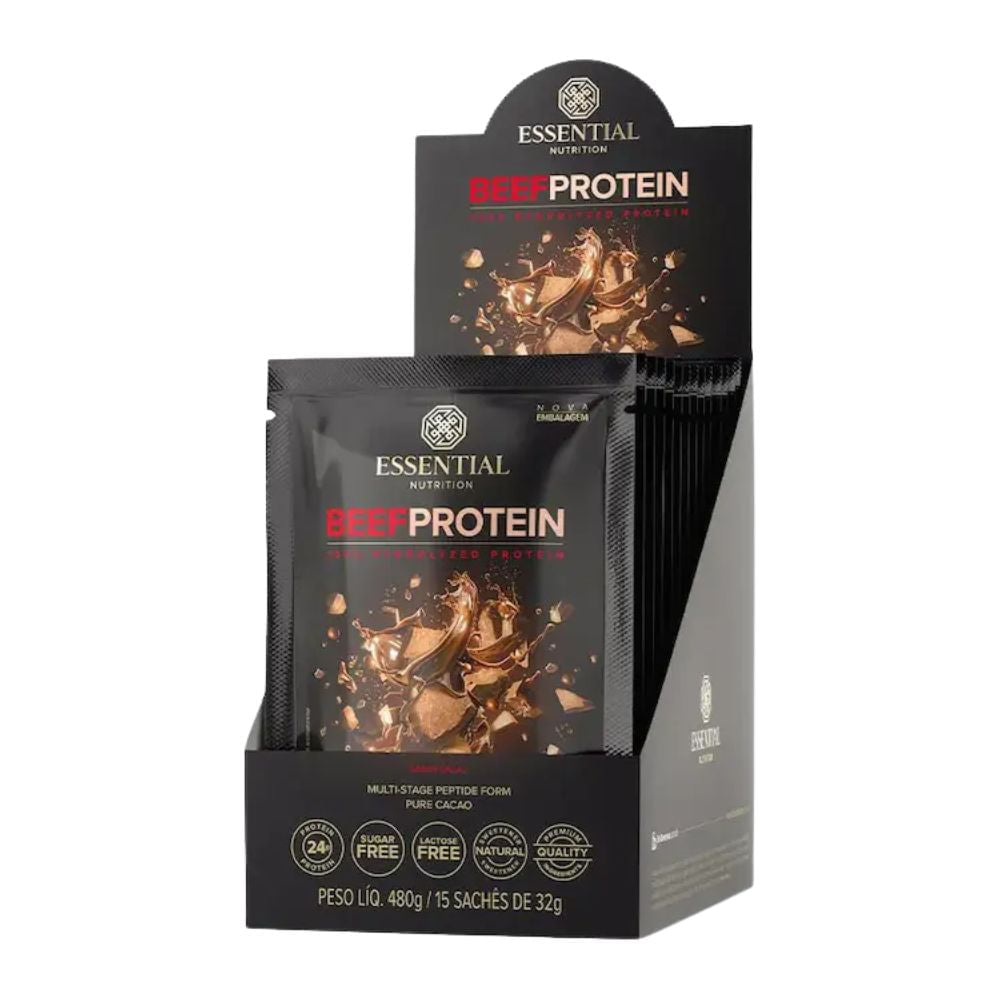Beef-Protein-Cacau-Caixa-com-15x32g-Essential-Nutrition
