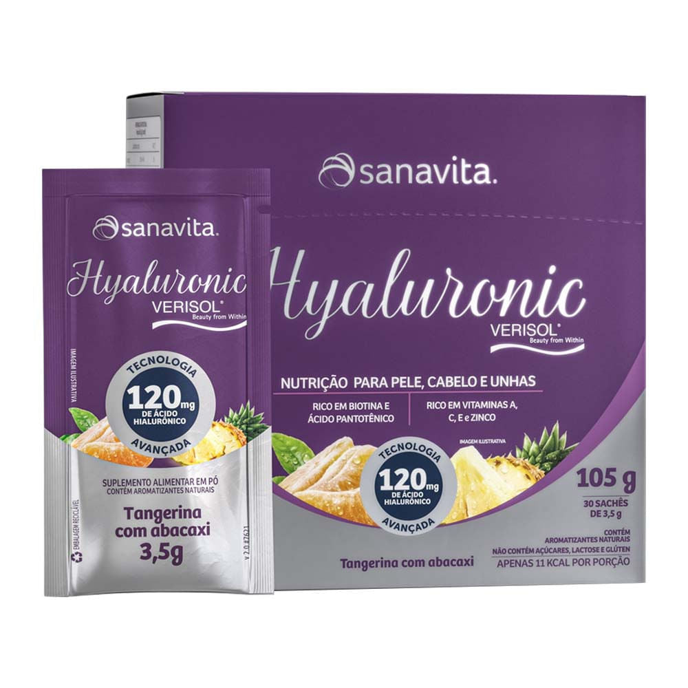 Hyaluronic Verisol Tangerina com Abacaxi Sachês de 3,5g Display 30un Sanavita