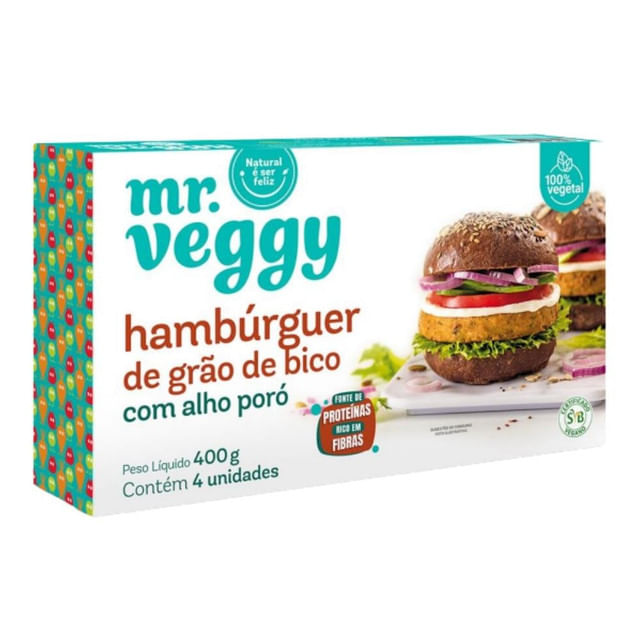 Caixa-colorida-do-Hamburguer-de-Grao-de-Bico-com-alho-poro-da-Mr.-Veggy-com-imagem-de-lanche-vegano-montado-ao-lado.