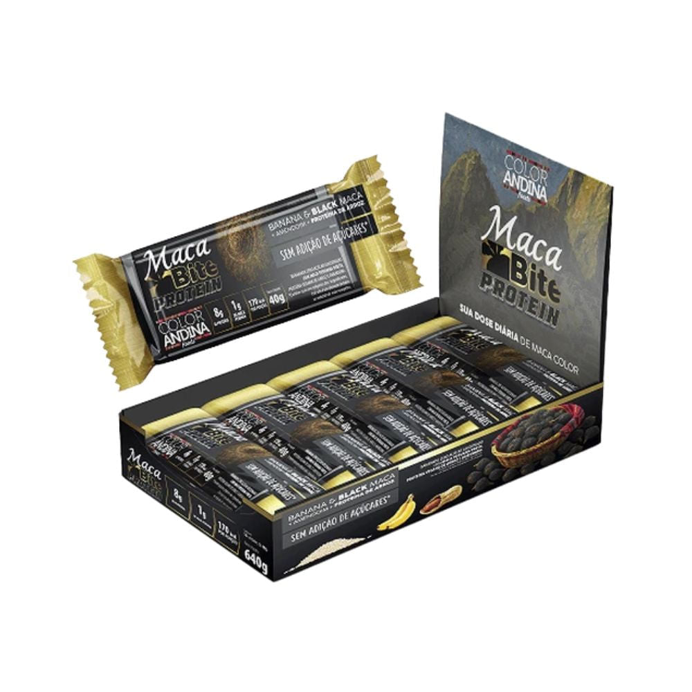 Maca-Bite-Protein-Barra-de-Proteina-Banana---Maca-Peruana-Preta-640g--16-Uni.--Color-Andina