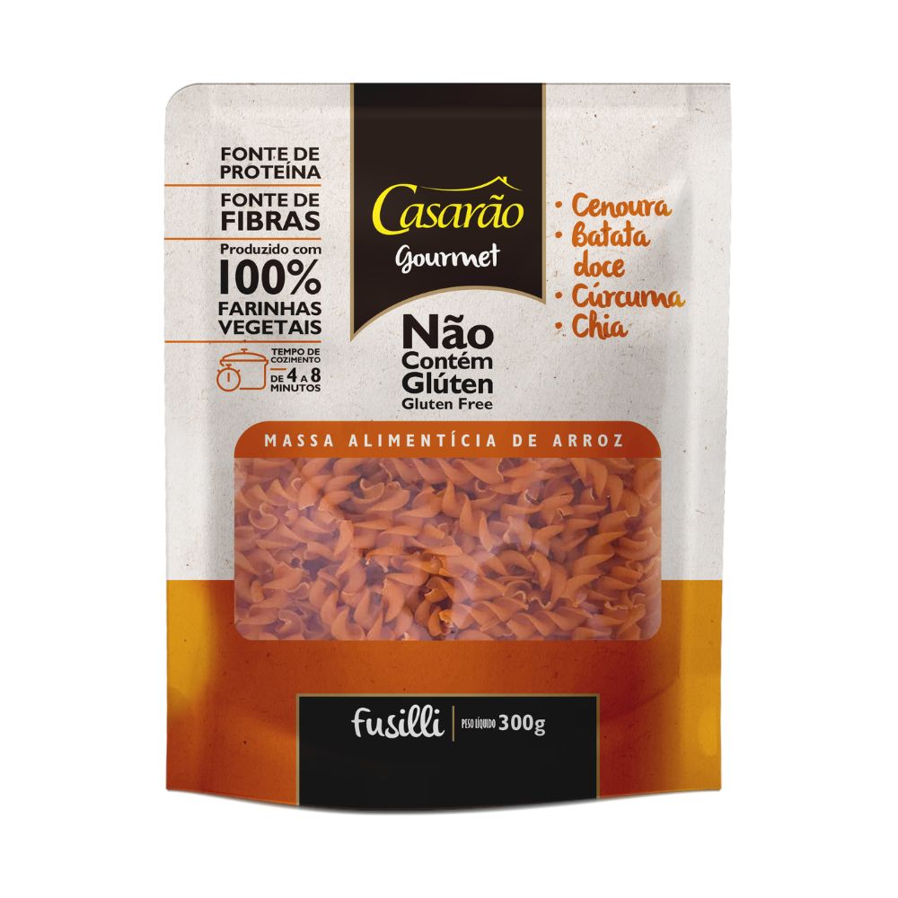 Macarrao Sem Gluten Fusilli com Cenoura Batata Doce Curcuma e Chia 500g Casarao