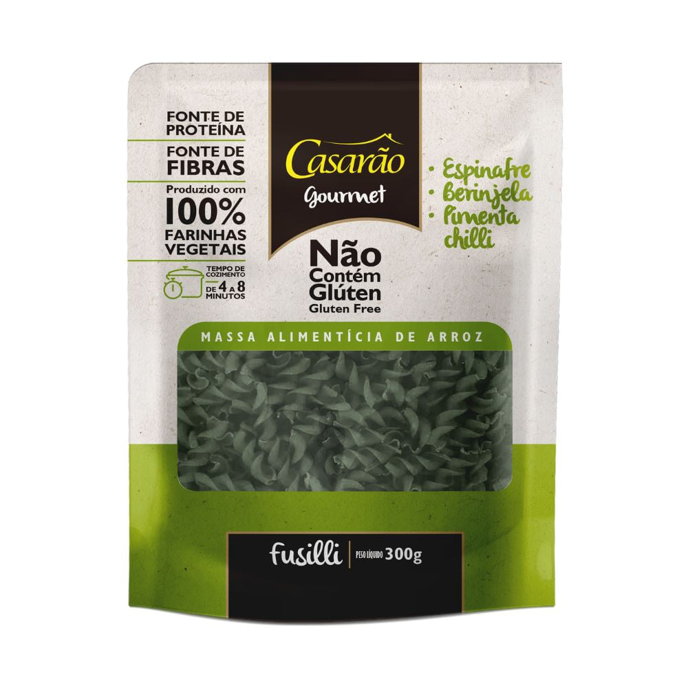 Macarrao Sem Gluten Fusilli com Espinafre Berinjela e Pimenta Chilli 500g Casarao