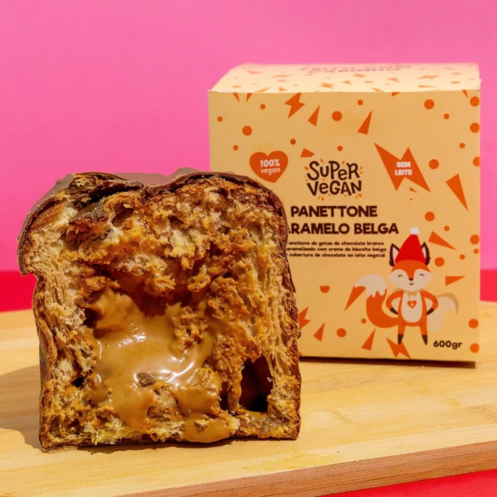 Panetone Vegano Recheado Caramelo Belga 600g Super Vegan
