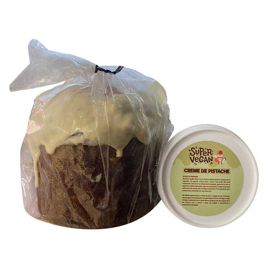 Panettone Vegano com Gotas de Chocolate Branco e Creme de Pistache 730g Super Vegan