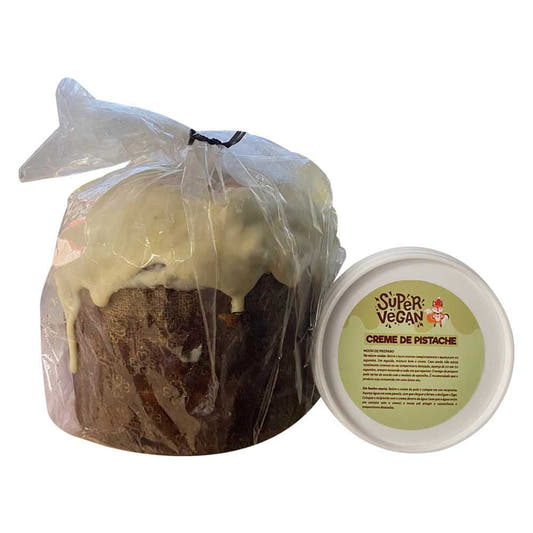 Panettone Vegano com Gotas de Chocolate Branco e Creme de Pistache 730g Super Vegan