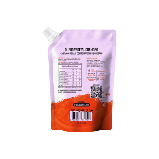 Queijo Vegetal Cremoso Castanha de Caju com Tomate Seco e Orégano 180g Queijos da Terra parte de trás da embalagem