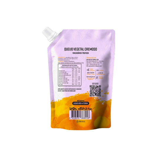 Queijo Vegetal Cremoso Macadâmia Trufada 180g Queijos da Terra parte de trás da embalagem