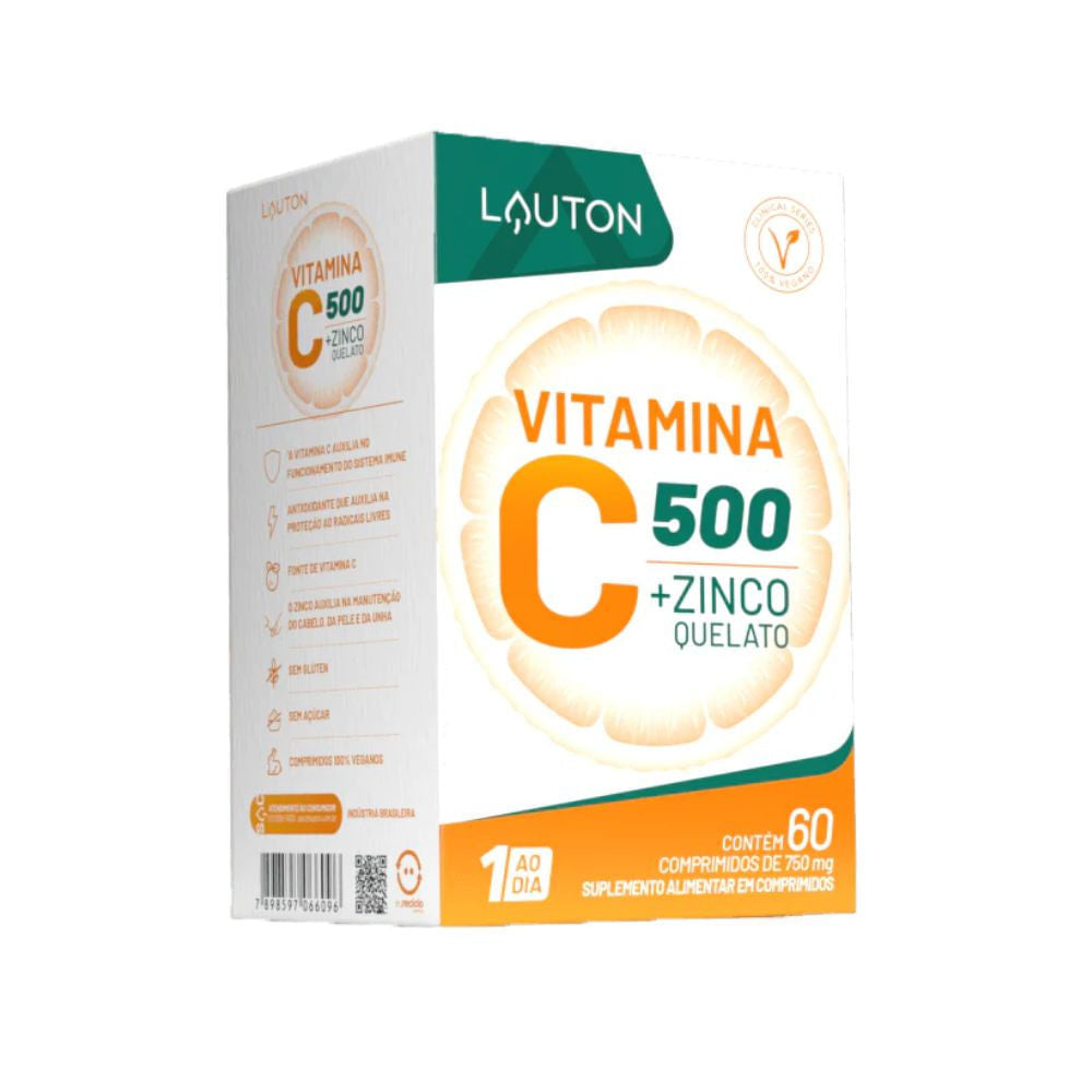 Vitamina C com Zinco Quelato 60 Comprimidos Lauton
