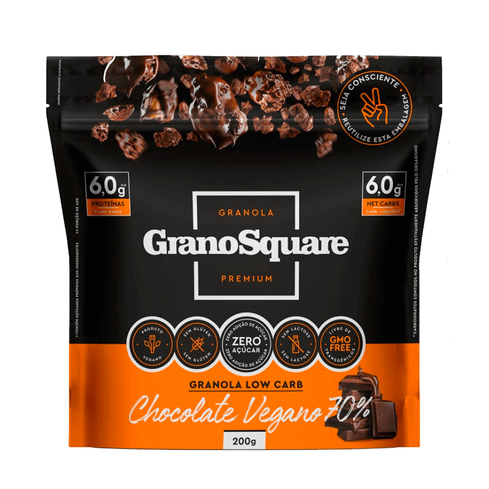 Granola Low Carb Chocolate Vegano 70% 200g Grano Square