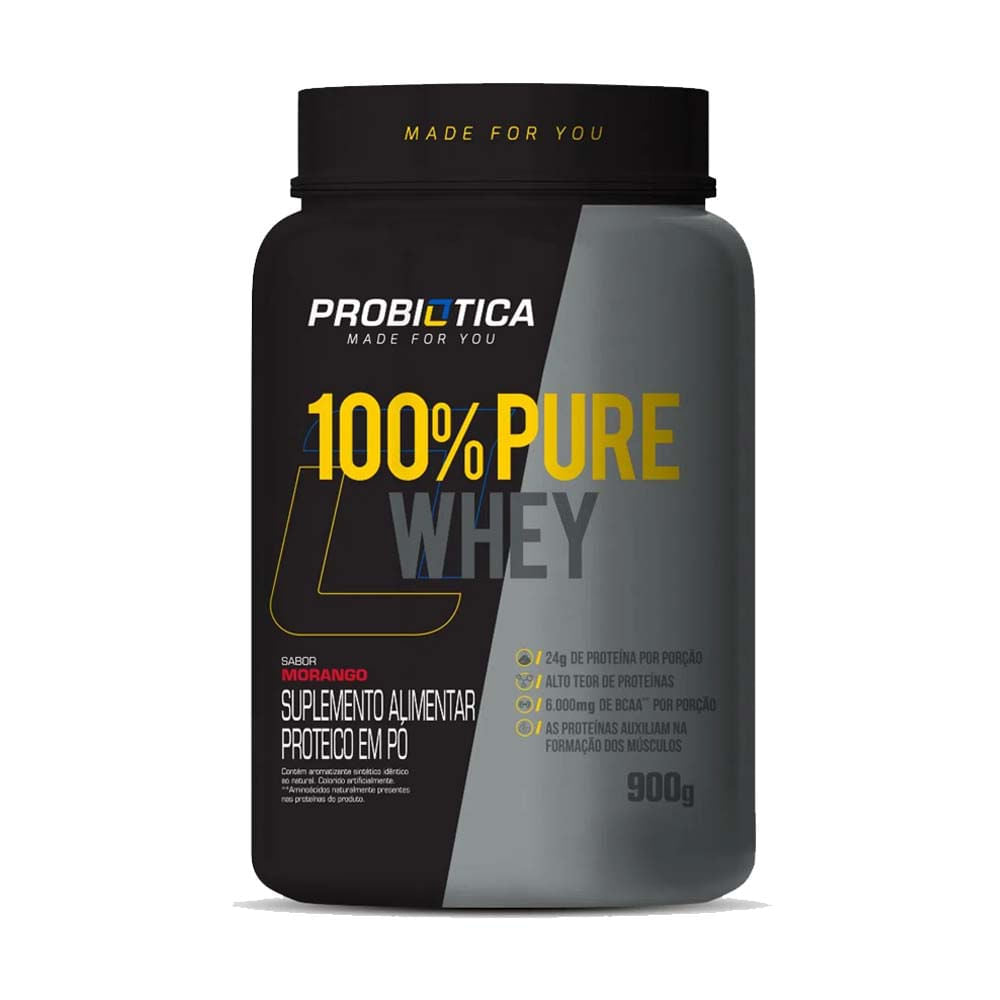 100% Pure Whey Morango 900g Probiótica