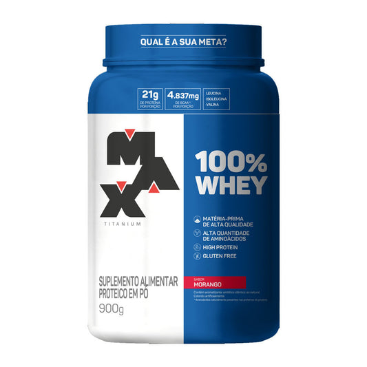 100% Whey Pote Morango 900g Max Titanium