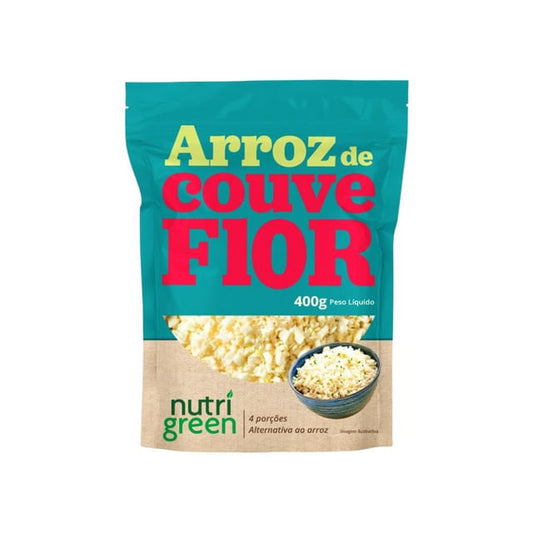 Embalagem-de-Arroz-de-Couve-Flor-Nutri-Green-400g-com-janela-transparente-ilustracao-do-produto-pronto-e-destaque-para-4-porcoes.