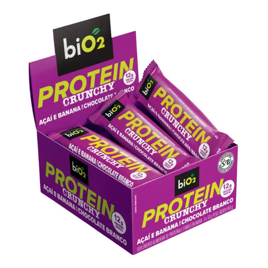 Barra de Proteina Protein Crunchy Acai e Banana com Chocolate Branco Caixa com 9x50g BiO2