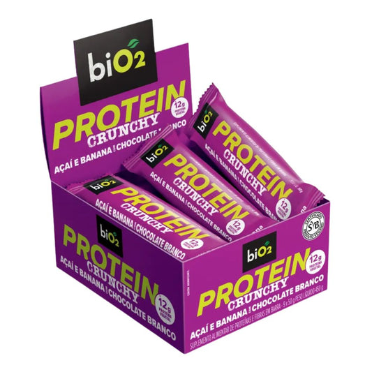 Barra de Proteina Protein Crunchy Acai e Banana com Chocolate Branco Caixa com 9x50g BiO2