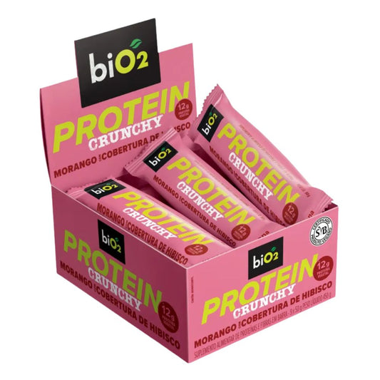 Barra de Proteina Protein Crunchy Morango com Cobertura de Hibisco Caixa com 9x50g BiO2