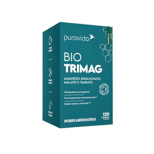 Embalagem-azul-petroleo-de-suplemento-com-o-nome-Bio-Trimag-da-Puravida-destacando-a-palavra-Magnesio-em-branco.