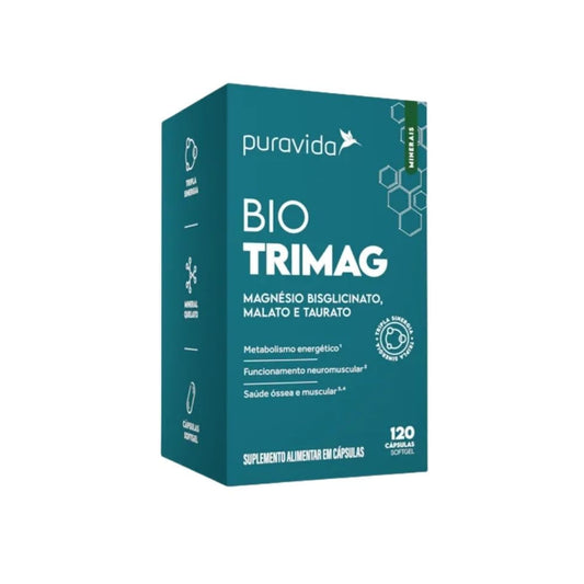 Embalagem-azul-petroleo-de-suplemento-com-o-nome-Bio-Trimag-da-Puravida-destacando-a-palavra-Magnesio-em-branco.