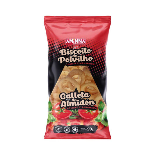 Biscoito de Polvilho Sem Glúten Vegano com Tomate e Manjericão 90g Aminna