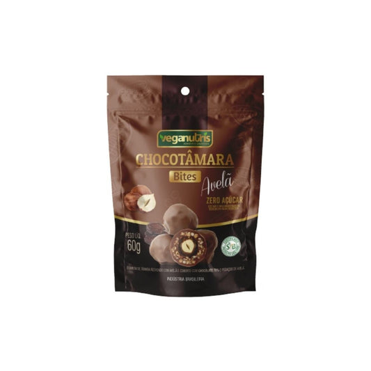 Embalagem-do-Chocotamara-Bites-Avela-da-marca-Veganutris-bombom-de-tamara-vegano-recheado-com-avela-e-coberto-com-chocolate-70--sem-adicao-de-acucar