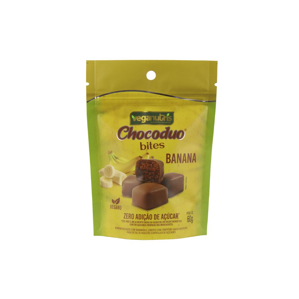 Bombom Recheado Chocoduo Bites Banana 60g Veganutris