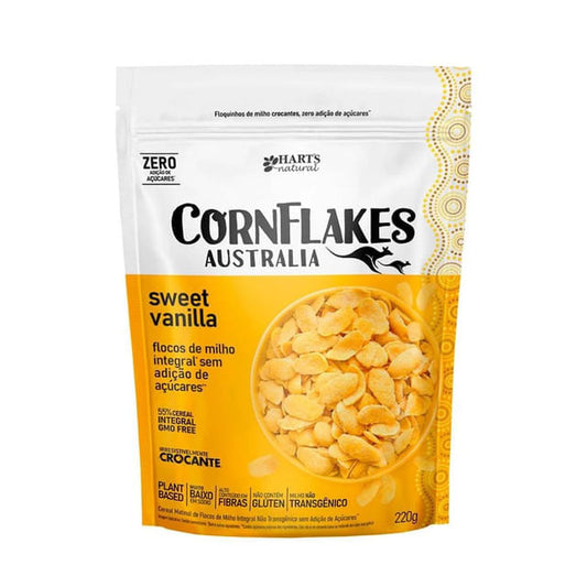 Pacote-de-Cereal-Matinal-Sem-Acucar-Harts-Natural-flocos-de-milho-integral-crocantes-com-design-branco-e-amarelo.
