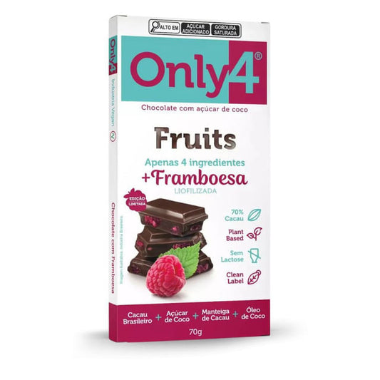 Chocolate 70% Cacau com Framboesa Liofilizada 70g Only 4