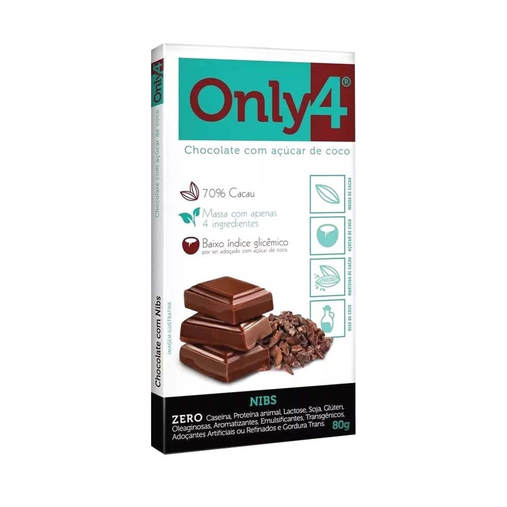 Chocolate 70% De Cacau com Nibs 80g Only4