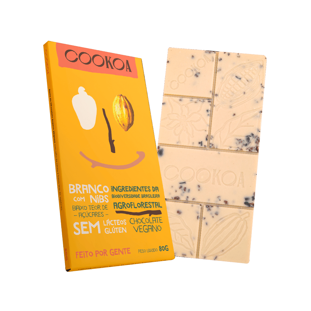Chocolate Branco Vegano com Nibs 80g Cookoa