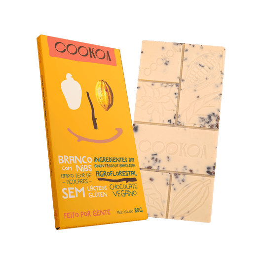 Chocolate Branco Vegano com Nibs 80g Cookoa