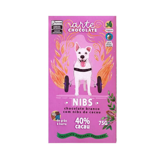 Chocolate Branco Vegano com Nibs de Cacau 75g Arte Chocolate