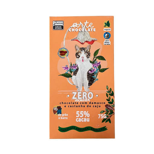 Chocolate Vegano com Damasco e Castanha de Caju Zero Açúcar 75g Arte Chocolate