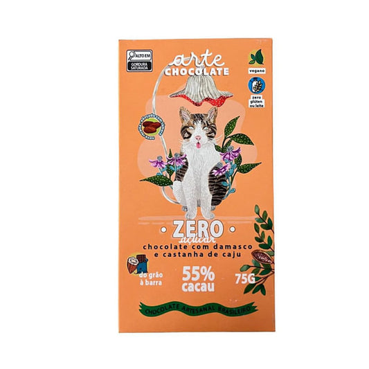 Chocolate Vegano com Damasco e Castanha de Caju Zero Açúcar 75g Arte Chocolate