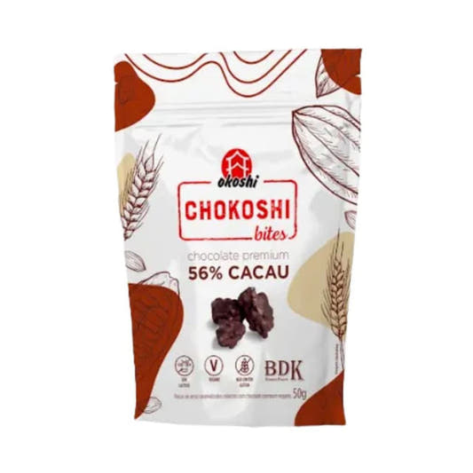 Chokoshi Bites Flocos de Arroz com Chocolate Premium 56% Cacau 50g Okoshi