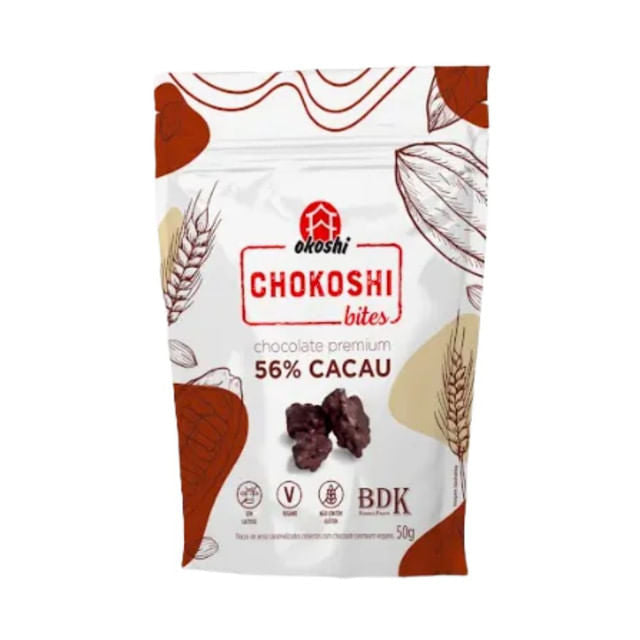 Chokoshi Bites Flocos de Arroz com Chocolate Premium 56% Cacau 50g Okoshi