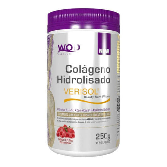 Pote-de-Colageno-Hidrolisado-Verisol-WOD-Nutrition-250g-sabor-frutas-vermelhas-com-vitaminas-A-C-E-zero-acucar-e-adocantes-naturais.