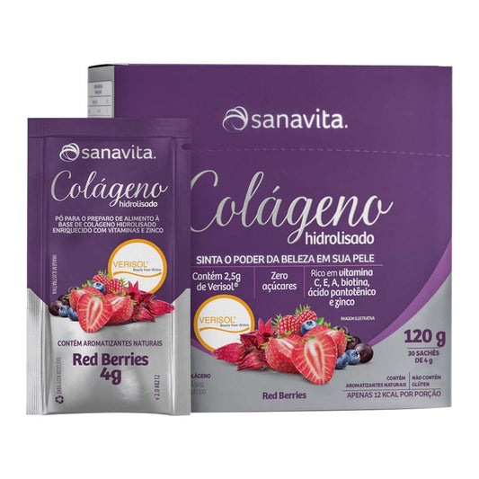 Colágeno Hidrolisado Verisol Red Berries Sachê 4g Display 30un Sanavita