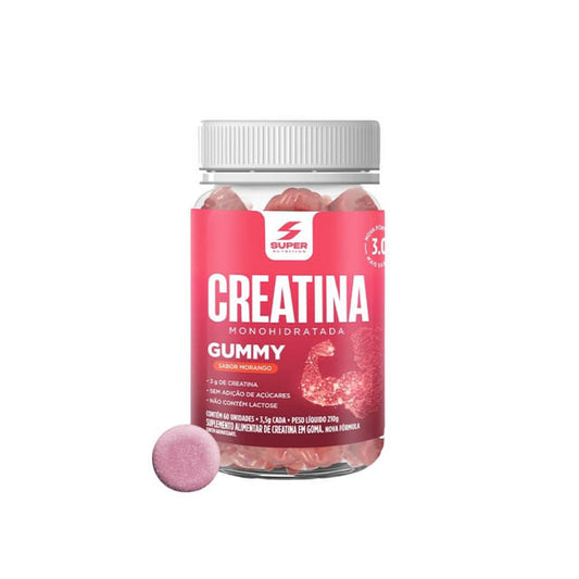 Frasco-de-suplemento-alimentar-Creatina-Gummy-sabor-morango-com-60-gomas