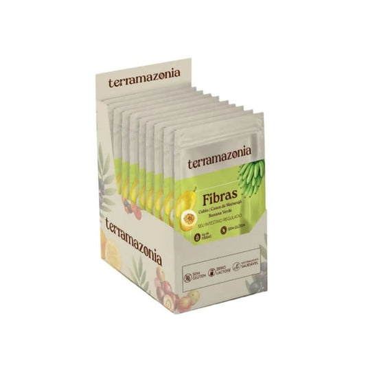Display-com-saches-de-Fibras-Terramazonia-embalagens-verdes-ilustradas-com-maracuja-e-banana-fonte-natural-de-fibras.