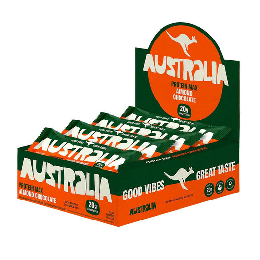 Barra de Proteína Protein Max Almond Chocolate Caixa com 12x70g Hart's Natural Australia