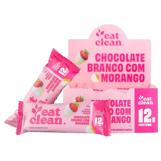 Barra de Proteína Vegetal Chocolate Branco com Morango 12x45g Eat Clean