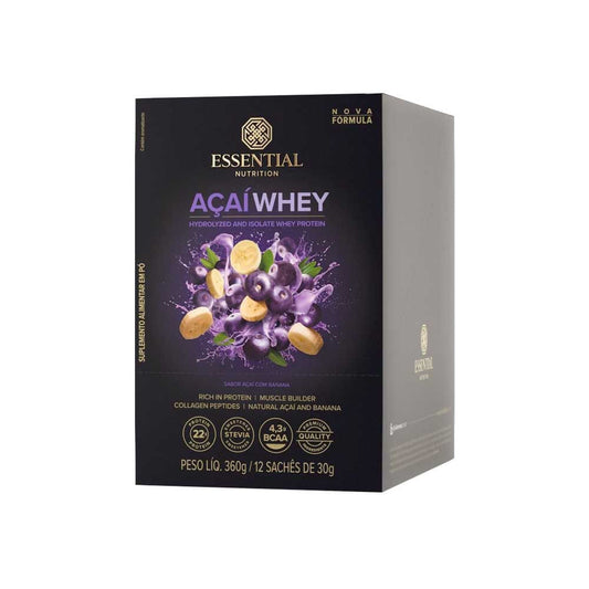 Açaí Whey Protein Hidrolisado e Isolado Caixa com 12x30g Essential Nutrition