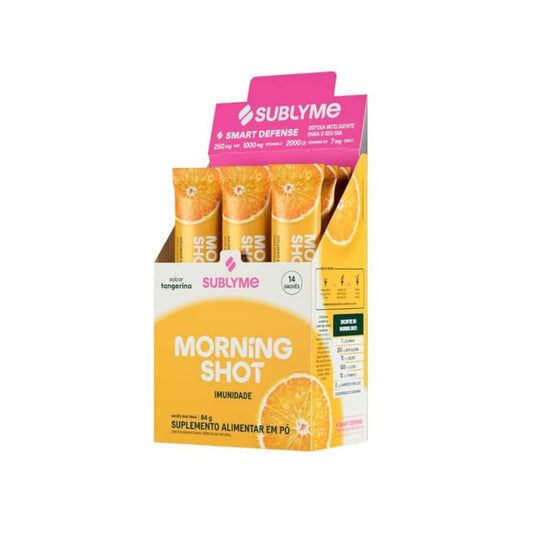 Display-com-saches-do-Morning-Shot-sabor-tangerina-destacando-imunidade-e-vitaminas.-Embalagem-laranja-com-detalhes-em-branco-e-rosa-de-facil-consumo.