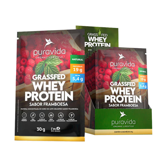 Whey Protein Grassfed Framboesa Box 15x30g Pura Vida