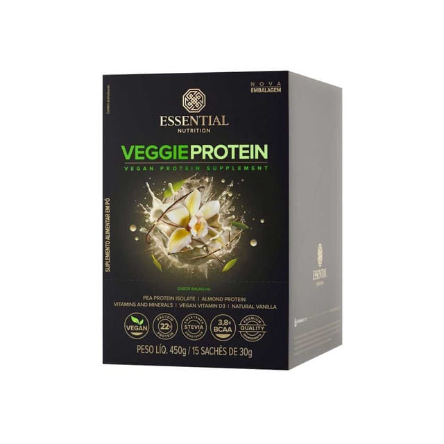 Veggie Protein Vanilla Baunilha 15x30g Essential Nutrition