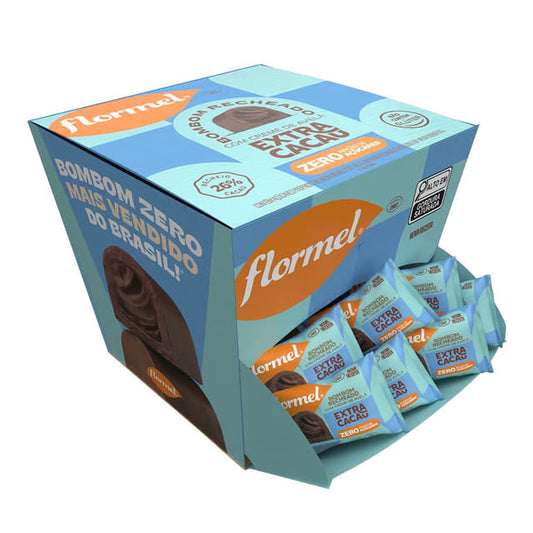 Bombom Zero Açúcar Recheado com Creme de Avelã Extra Cacau Caixa com 18x12g Flormel
