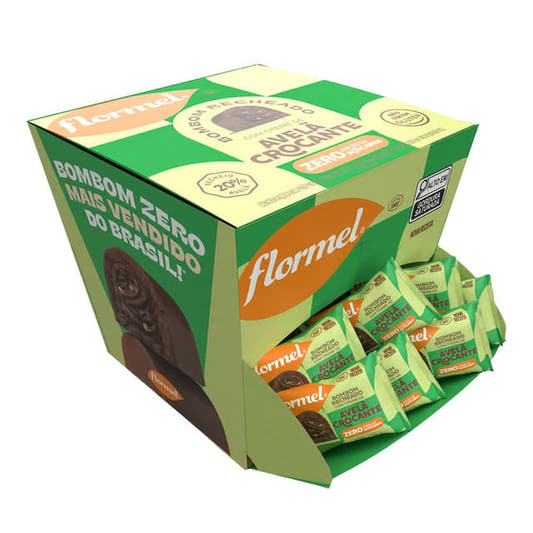 Bombom Zero Açúcar Recheado com Creme de Avelã Crocante Caixa com 18x12g Flormel